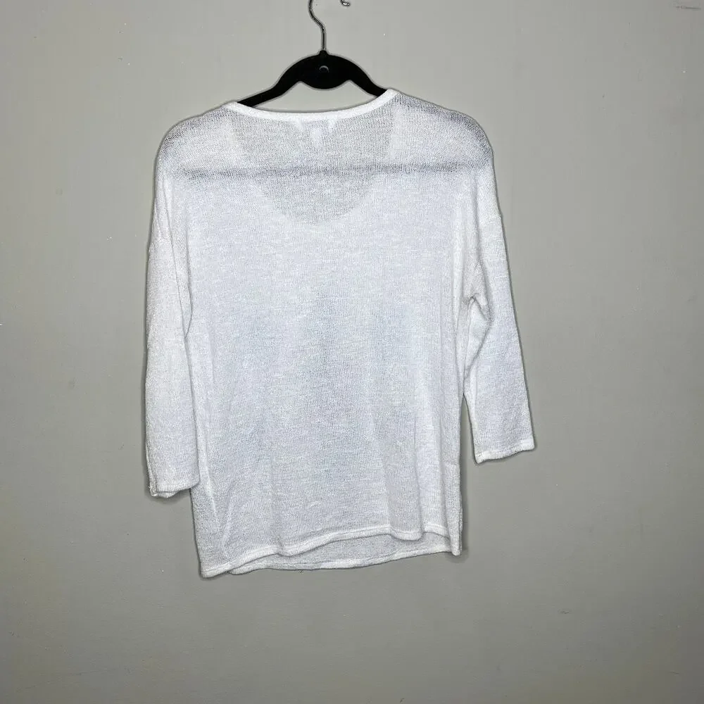 Charming Charlie White 3/4 Sleeve Scoop Neck Knit‎ Blouse Top Women's Size Small